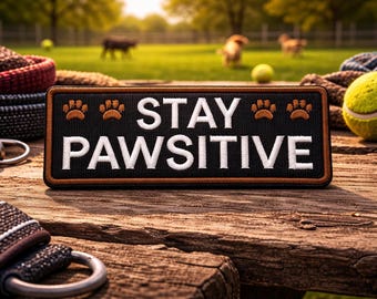 Stay Pawsitive hondpatch/strijkpatch/gezinshond/hond/k-9 ras/pootafdruk/geborduurde opnaaibare appliqué voor hondentuig kraag vest/jas