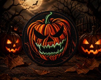 Scary Pumpkin Patch/Iron-On Patch/Halloween Costume Decor/Evil Jack-O’-Lantern/Horror Badge/Embroidered Sew-On Appliqué for Clothing Jacket