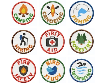 Camping Merit Badge 9 PK Custom Embroidered Patches Iron On/Sew On Child Boy Girl Kid Young Trip Vacation Family Get Away Summer Camp Funny