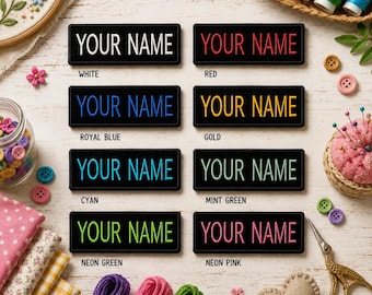 Patch personalizado com seu nome/Etiqueta de identificação personalizada/Patches termocolantes/Apliques bordados para costurar em roupas, coletes, jaquetas, mochilas e uniformes.