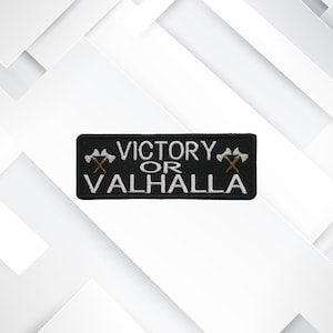 Victory oder Valhalla Aufnäher zum Aufbügeln – Gestickte Wikinger Kriegerin Applikation für Jacke, Rucksack, Weste oder Abzeichen