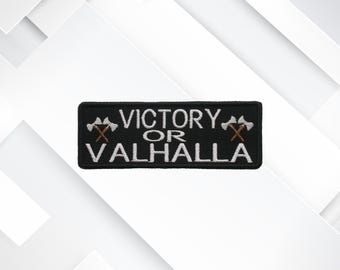 Victory oder Valhalla Aufnäher zum Aufbügeln – Gestickte Wikinger Kriegerin Applikation für Jacke, Rucksack, Weste oder Abzeichen