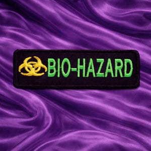 Iron On Biohazard Patch Embroidered Warning Badge for Jacket, Vest, Backpack, Zombie Prepper Gear, Hazard Symbol Appliqué, Toxic Style