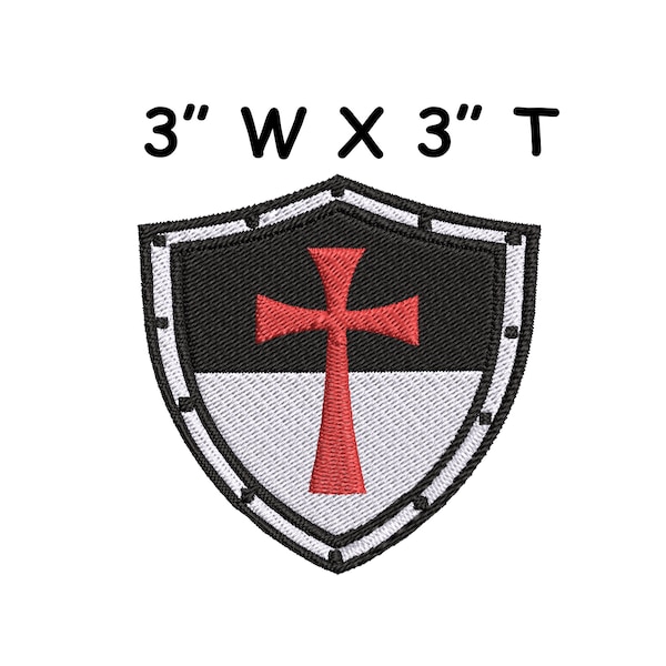 Knight Shield Crest Embroidered Patch Iron On / Sew On Cross Religious Military Tactical Custom Badge Name for Vest Jacket Clothing Gift