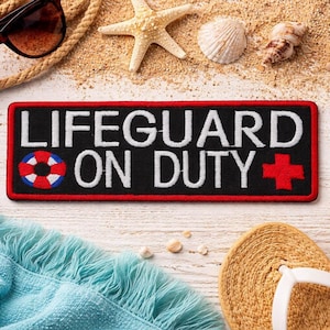 Lifeguard on Duty Patch/Iron-On Patch//YMCA Swimming Pool Gift/Kids Patches/Embroidered Sew-On Applique for Clothing Vest/Jacket Backpack