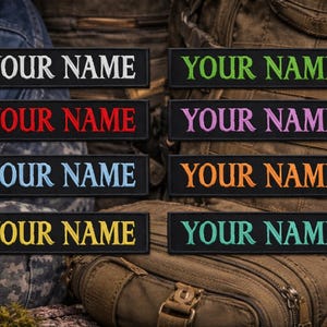 Custom Name Patch – Embroidered Iron-On/Sew-On Personalized Tag Appliqué for Jackets, Vests, Backpacks, Clothing & Gear