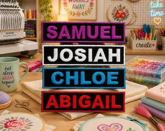 Custom Name Patch – Embroidered Iron-On/Sew-On Personalized Tag Appliqué for Jackets, Vests, Backpacks, Clothing, & Gear