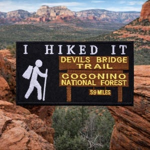 Toppa da stirare Devils Bridge Trail/Regalo per escursioni e campeggio/Applicazione ricamata da cucire per abbigliamento, gilet, giacche, zaini e attrezzatura