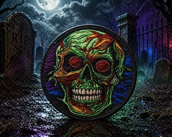 Zombie Skull Patch/Iron-On Patch/Horror Patches/Halloween Costume Decor/Scary Undead/Sew-On Appliqué for Clothing Vest/Jacket Hats Backpack