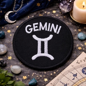 Gemini Patch/Zodiac Sign/Astrology Gift/Iron-On Patch/Cosmic/Horoscope/Embroidered DIY Sew-On Applique for Clothing Vest/Jacket Backpack