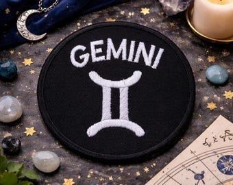 Parche del signo zodiacal Géminis / Regalo de astrología de cumpleaños / Parche termoadhesivo / Cósmico / Horóscopo / Aplique bordado para coser en ropa, chaqueta, sombrero o mochila