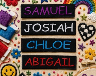 Custom Name Patch – Embroidered Iron-On/Sew-On Personalized Tag Appliqué for Jackets, Vests, Backpacks, Clothing, & Gear