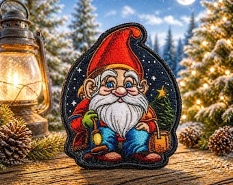 Christmas Gnome Patch – Iron-On or Sew-On Applique for Jackets, Backpacks, Holiday Clothing, Stockings, Gifts, Secret Santa, Dye Sublimated
