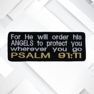 Psalm 91:11 Bible Verse Embroidered Iron-On or Sew-On Custom Applique, Religious God Jesus Christian Bikers Church, Vest Jacket Clothing