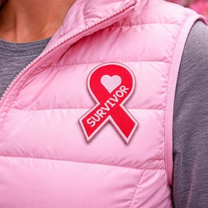 Custom Pink Ribbon Patch/Iron-On Patch/Breast Cancer Awareness Support/Fundraiser Cause Gift/Embroidered Sew-On Badge for Clothing Vest Hats