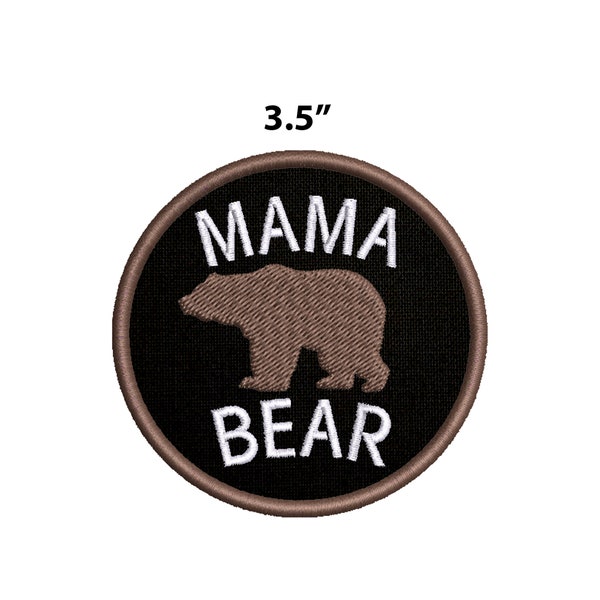 Mama Bear Round Embroidered Patch Iron On/Sew On Animals & Wildlife Custom Nature Badge for Vest Jacket Jeans Clothing Backpack Wolf Forest
