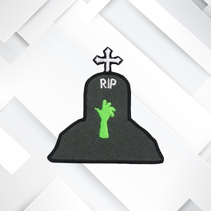 Iron On RIP Grave Patch Sew-On Halloween Zombie Hand Badge for Jacket, Backpack, Costume, Trick or Treat, Horror Fan Gift Applique