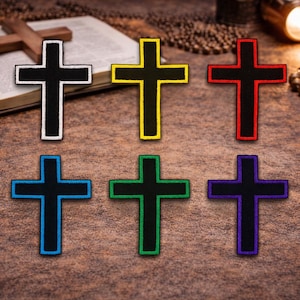 Toppa con croce cristiana/Toppa termoadesiva/Regalo di fede religiosa/Gilet da motociclista/Applicazione ricamata da cucire per abbigliamento, gilet/giacche, zaini e borse