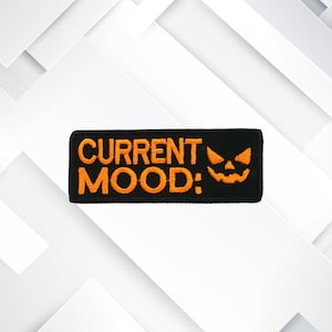 Current Mood Patch Embroidered Iron-On Applique Trick Or Treat Ghost Pumpkin Child Kids Spooky Creepy Myers Scream Scary Knife Halloween