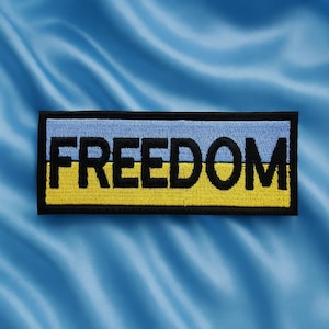 Iron On Freedom Patch – Embroidered Blue and Yellow Appliqué for Jacket, Backpack, Hat, Patriotic Badge, Liberty Statement, Ukraine Support