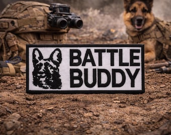 Battle Buddy Patch/German Shepherd/Iron-On Patch/Military Canine K-9 Dog/Embroidered Sew-On Appliqué for Vest/Jackets, Clothing Backpacks