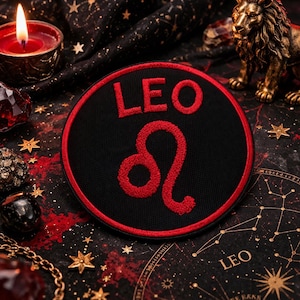 Leo Patch/Zodiac Sign/Astrology Gift/Iron-On Patch/Cosmic/Horoscope/Embroidered DIY Sew-On Applique for Jacket/Vest, Backpacks, Clothing