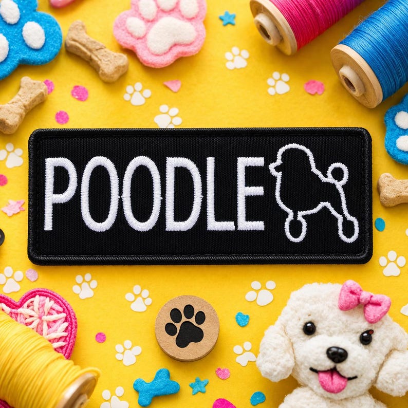 Poodle Dog Patch/Iron-On Patch/Toy Breed/Family Pet/Cute & Sassy/Embroidered Sew-On Appliqué for Harness Dog Bed Clothing Vests/Jackets image 1