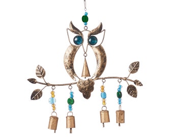 Recycled Owl Chime, Outdoor, Indoor, Unique Wind Chime, Light Ring, Outside Decor, Garden Decor, Popular Housewarming Gift