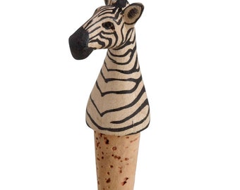 Zebra Wine Stopper, Handcrafted Wooden Bottle Topper, Cork Plug, Stylish and Fun Wine Accessory