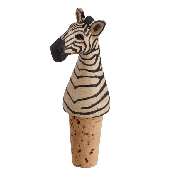 Zebra Wine Stopper, Handcrafted Wooden Bottle Topper, Cork Plug, Stylish and Fun Wine Accessory