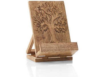 Handcarved Wooden Recipe Stand with Dali Tree Design