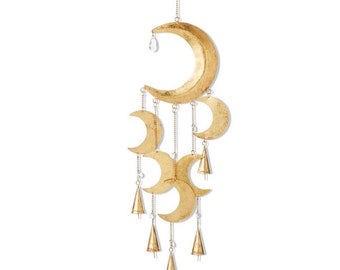 Crystal Moon Wind Chimes, Recycled Iron, Indoor, Outdoor, Unique Wind Chime, Outside Decor, Garden Decor