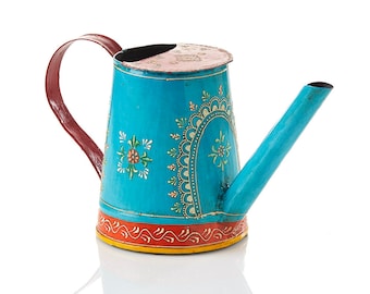 Hand Painted Floral Design Watering Can, Recycled Iron, Rangeni Design, Mehndi Style, Unique Eco-Friendly Design