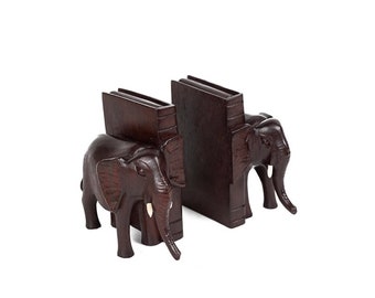 Hand Carved Elephant Bookends, Jacaranda Wood, Artisan Made Decorative Bookends, Unique Design, Kids Bookends, Elephant Decor