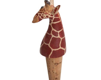 Giraffe Wine Stopper, Handcrafted Wooden Bottle Topper, Cork Plug, Stylish and Fun Wine Accessory