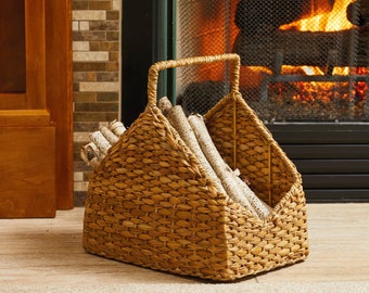 Hogla Grass Log Basket, Fireplace Log Holder, Indoor Firewood Holder with Handles, Fireplace Decor, Popular Gift