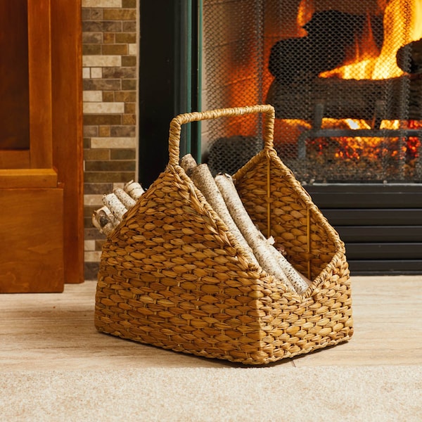 Hogla Grass Log Basket, Fireplace Log Holder, Indoor Firewood Holder with Handles, Fireplace Decor, Popular Gift