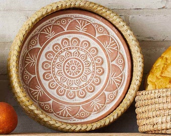 Bread Basket with Terracotta Warmer, Engraved with Culturally-Inspired Mandala Design, Unique Design, Popular Mothers Day Gift