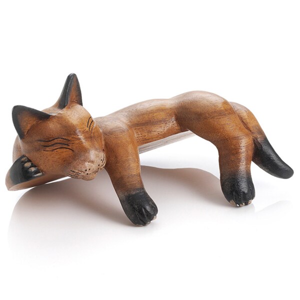 Napping Cat Shelf Sitter, Suar Wood, Handcarved Cat Decor, Home Decor