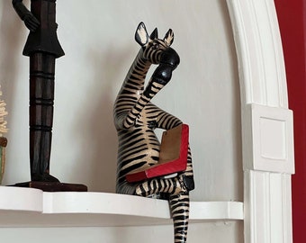 Thinking Zebra Shelf Sitter, Bookshelf Decoration, Zebra Decor, Wooden Zebra Figurine, Home Accent, Popular Mothers Day Gift