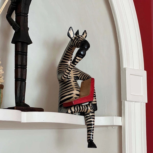 Thinking Zebra Shelf Sitter, Bookshelf Decoration, Zebra Decor, Wooden Zebra Figurine, Home Accent, Popular Mothers Day Gift