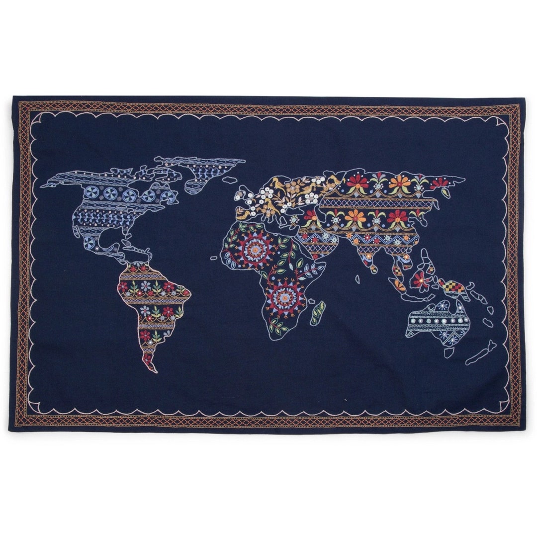 Wonderful World Wall Hanging Map With 42 Bamboo Textile Hanger, World