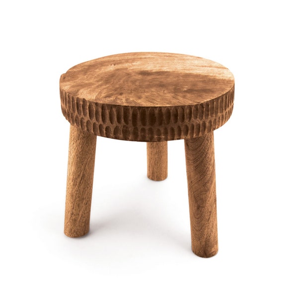 Soporte de planta de madera de mango, tallado a mano, soporte de estante decorativo hecho a mano, soporte de planta de interior