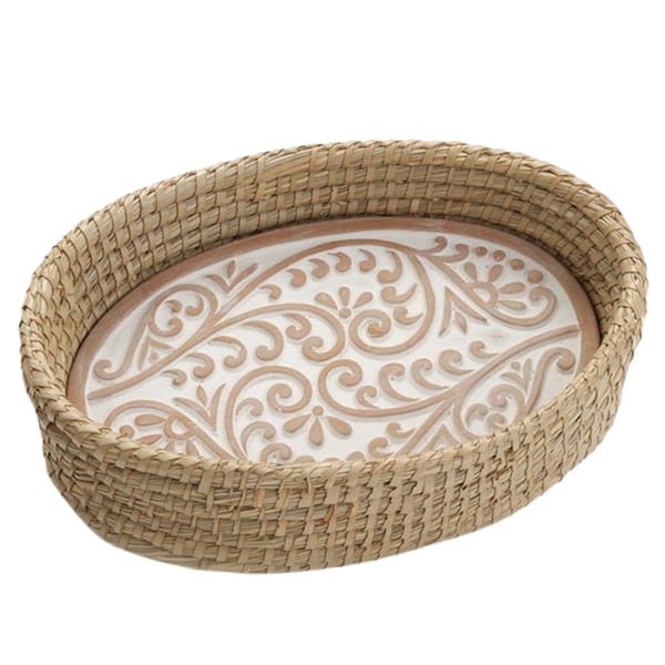 Bread Basket with Terracotta Warmer, Engraved with Nature-Inspired Vines