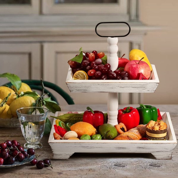 Decorative Two Tiered Wooden Serving Tray