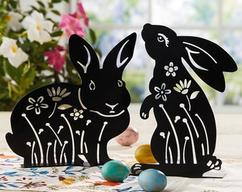 Bunny Silhouettes, Set of Two, Spring Decor, Easter Bunny Decorations, Easter Gift, Handcrafted Art, Unique Floral Design, Popular Gift