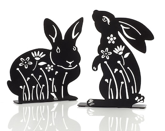 Bunny Silhouettes, Set of Two, Spring Decor, Easter Bunny Decorations, Easter Gift, Handcrafted Art, Unique Floral Design