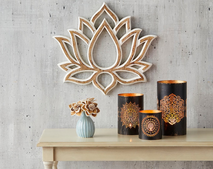 Lotus Wall Art, Handcarved Wooden Wall Art, Unique Lotus Flower Design, Mango Wood Wall Decor, Popular Zen Decor