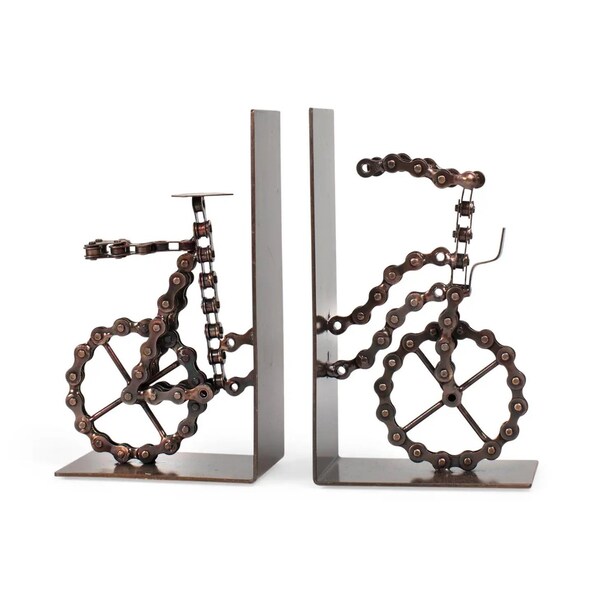 Bicycle Chain Book Ends, Unique Design, Repurposed Iron Metal Bookends, Artisan Made, Handmade