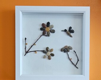 Pebble Frame Arts-Flowers- Humming Bird-Birthday Gift